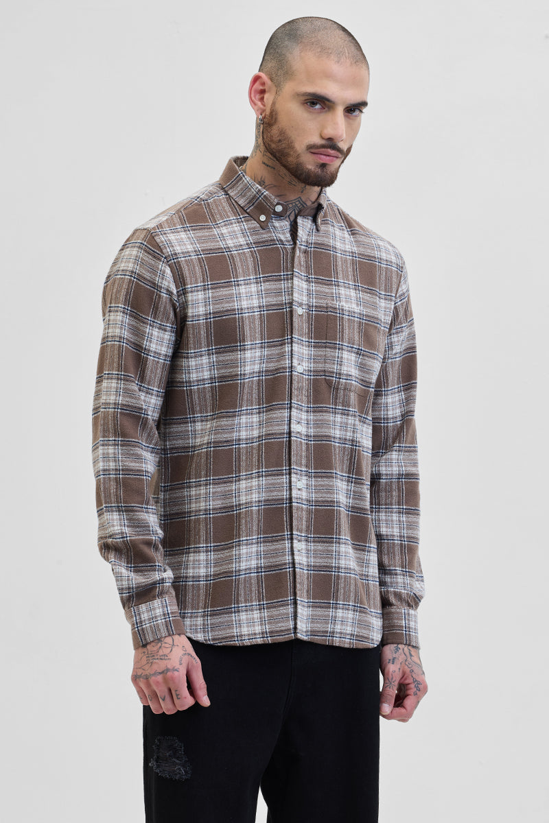 Brown Button Down Checks Shirt