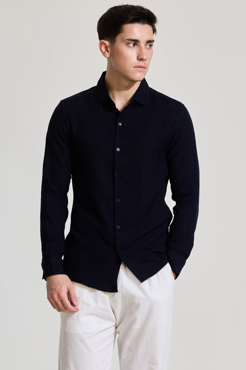 Navy Self-Striped Shirt