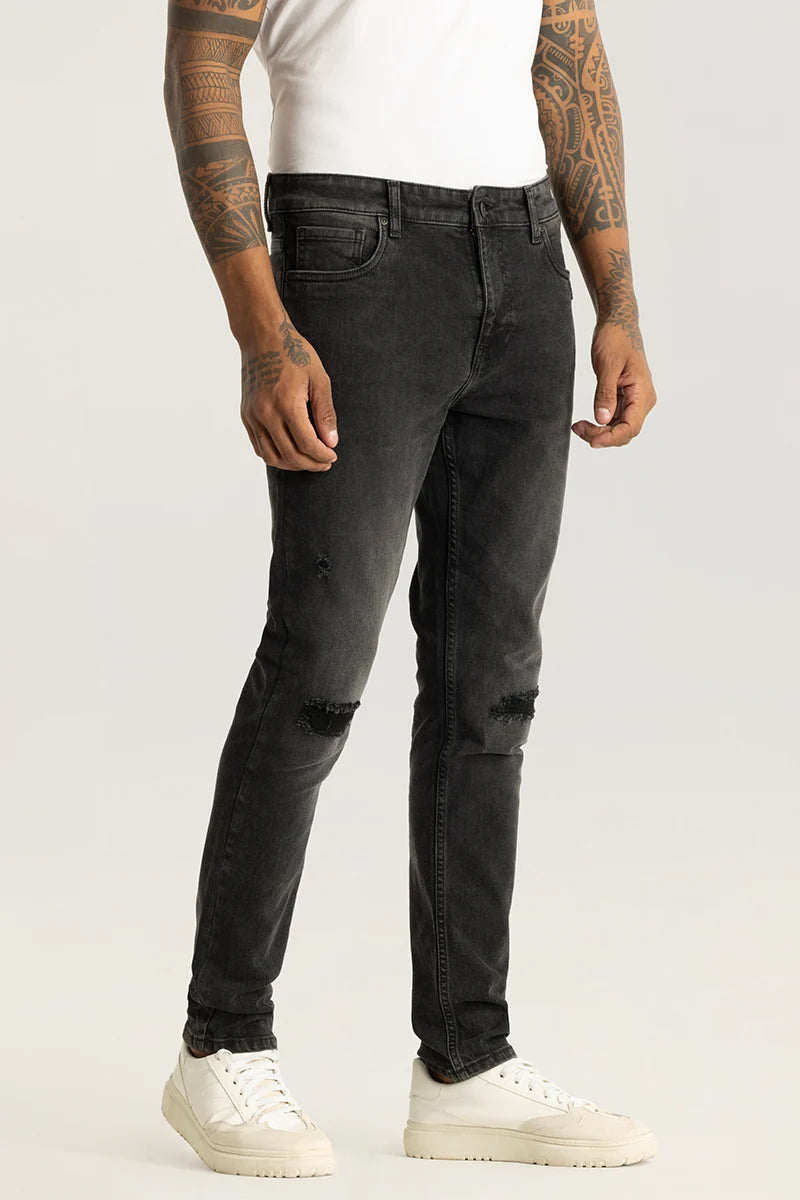 Nexus Charcoal Black Distressed Slim Fit Jeans