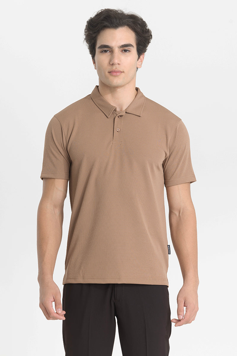 Beige Textured Polo T-Shirt