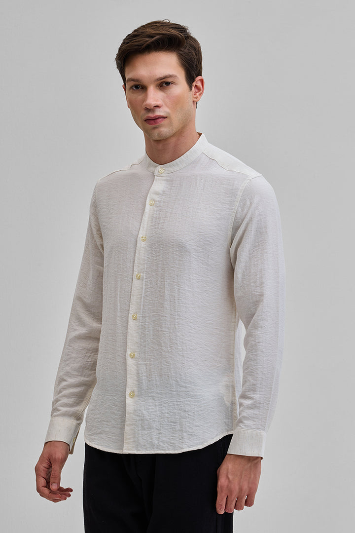 Cream Mandarin Linen Blend Shirt