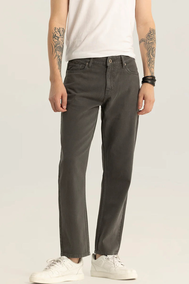 Etienne Charcoal Grey Plain Relaxed Fit Jeans