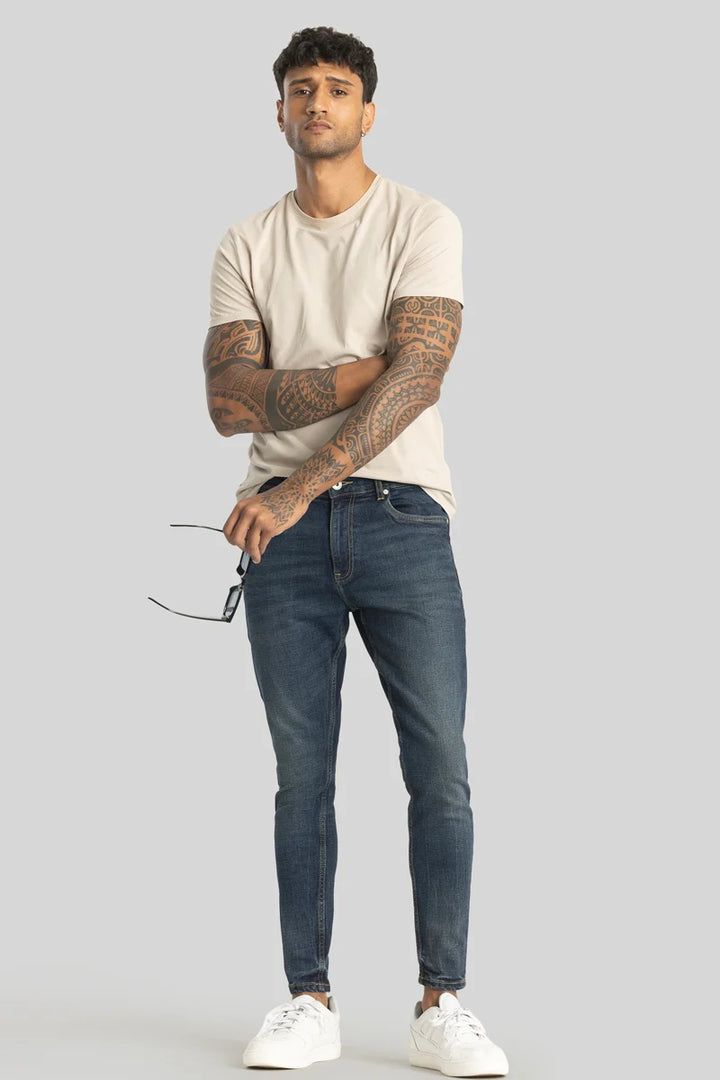 Electric Dark Blue Plain Skinny Fit Jeans