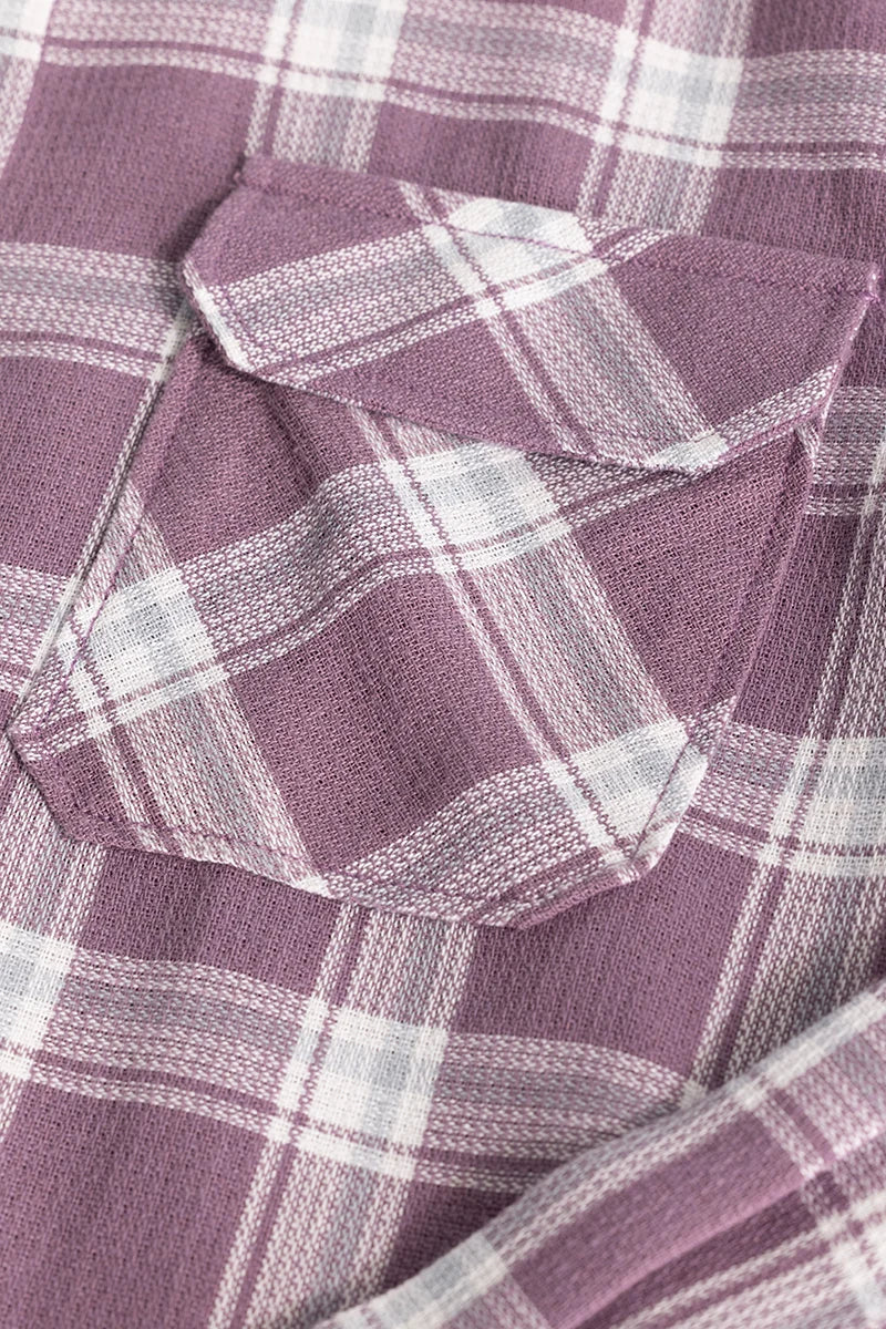 Purple Double Pocket Checks Shirt