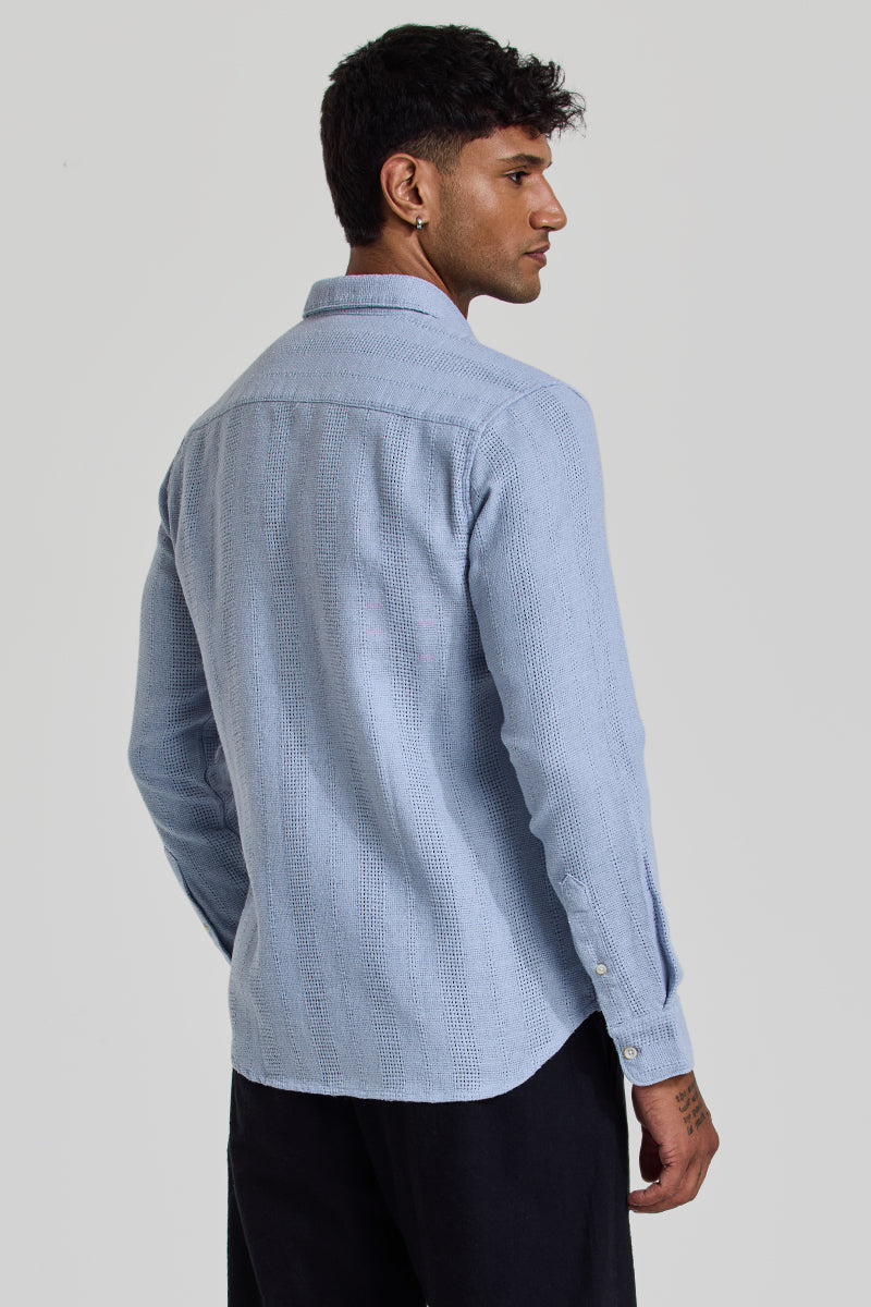 Light Blue Knitted Slim Fit Shirt