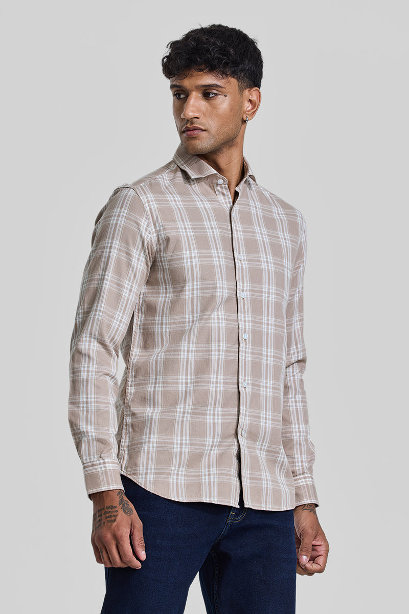 Beige Checks Slim Fit Shirt