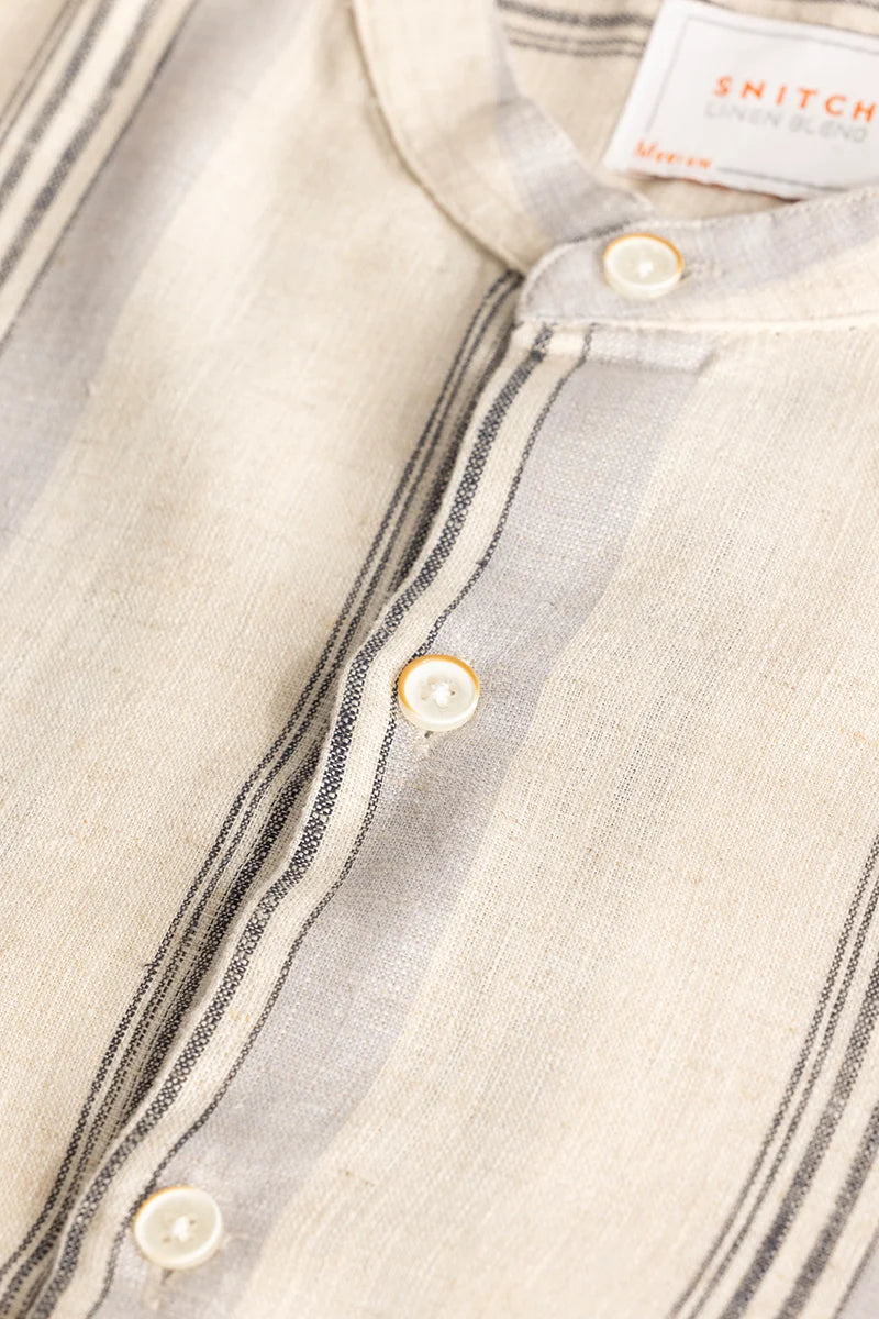 Cream Stripes Linen Blend Shirt