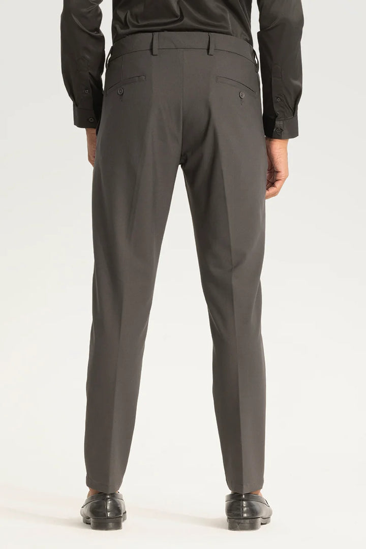 Grey Self-Design Slim Fit Trousers