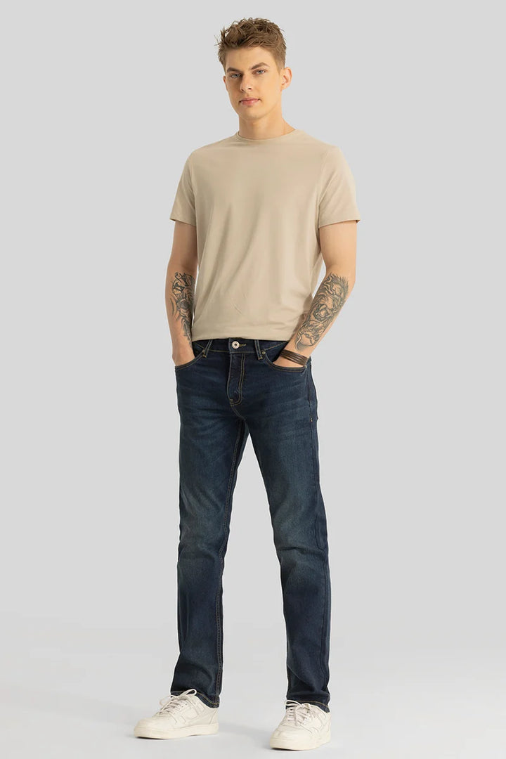 Brigitte Ink Blue Plain Straight Fit Jeans