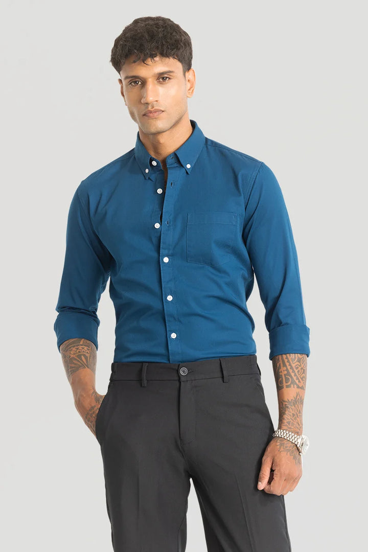 Blue Solid Oxford Shirt