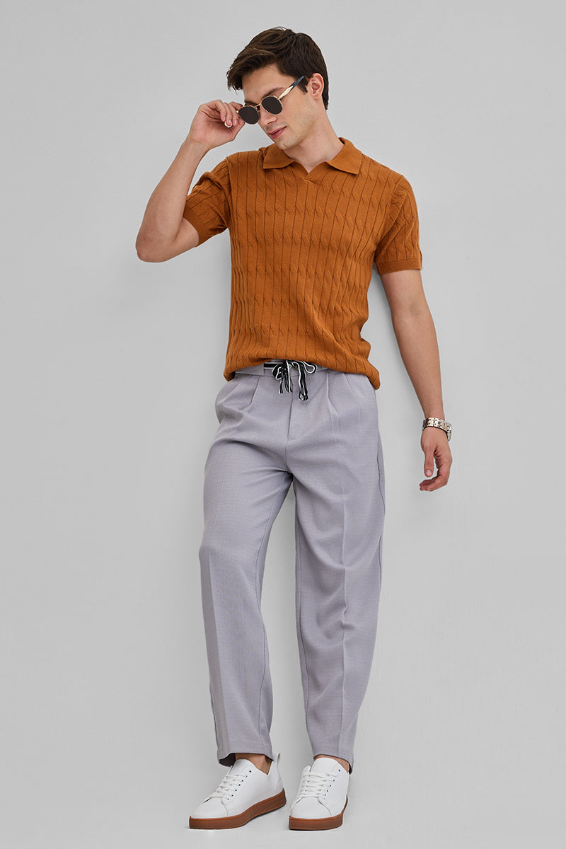 Light Grey Textured Korean Trousers