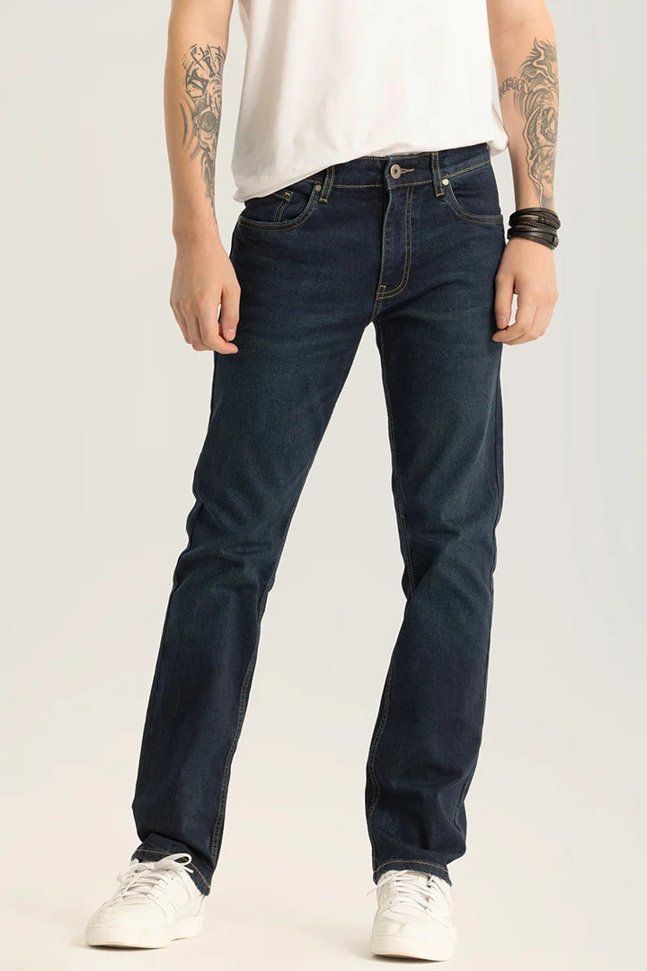 Brigitte Navy Plain Straight Fit Jeans