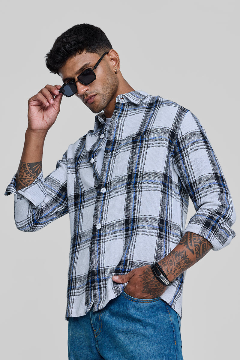 Light Blue Box Fit Plaid Shirt