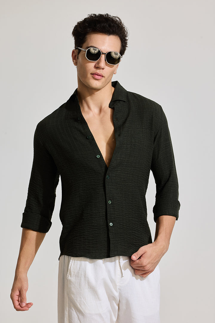 Dark Green Self-Striped Shirt