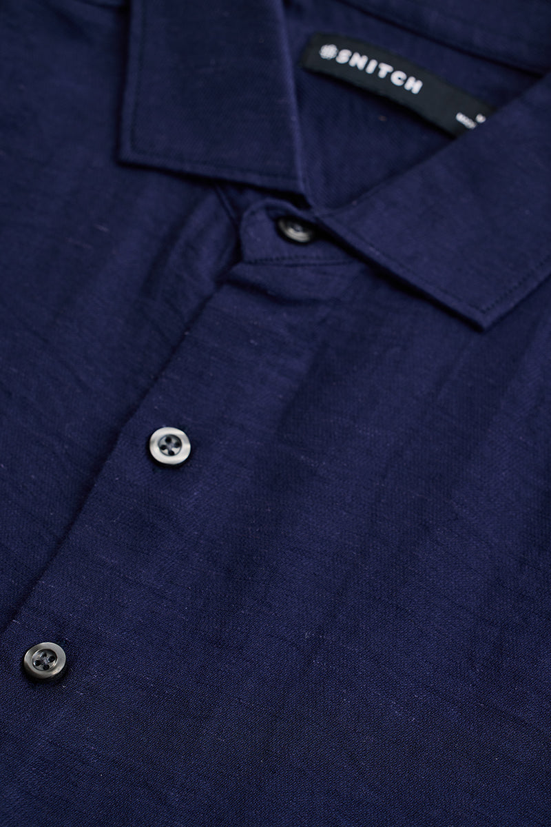 Navy Textured Linen Blend Shirt