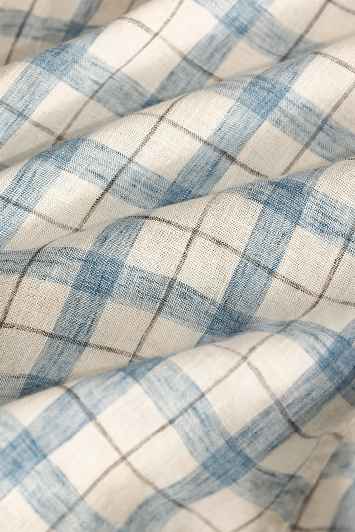 Light Blue Linen Blend Checks Shirt