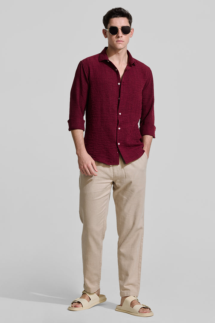 Maroon Textured Slim Fit Shirt