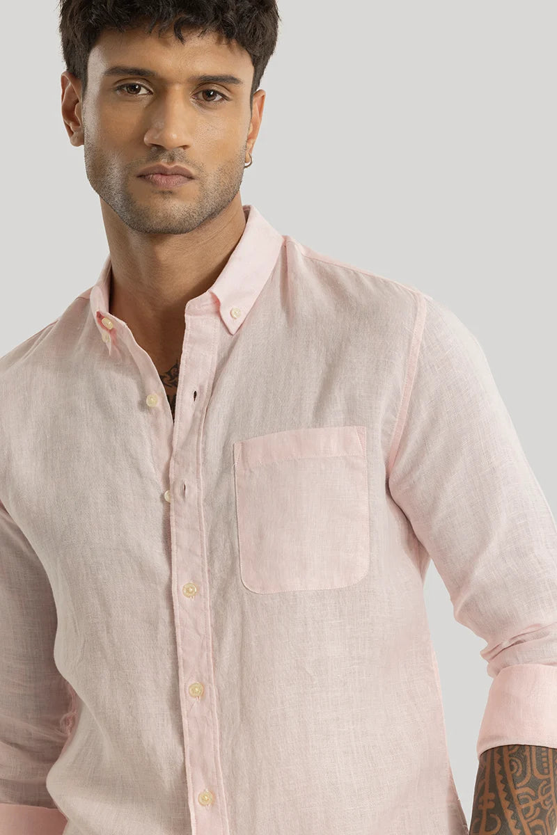 Elementary Light Pink Plain Pure Linen Shirt