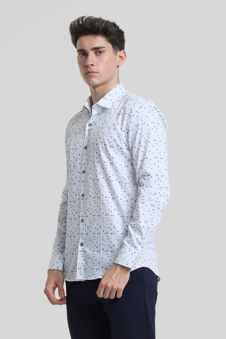 White Geometric Slim Fit Shirt