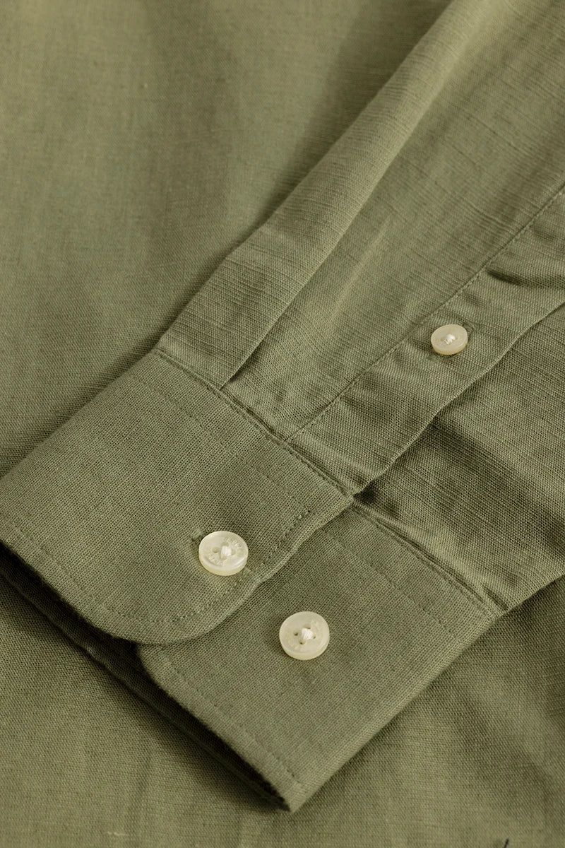 Claudio Olive Plain Linen Shirt