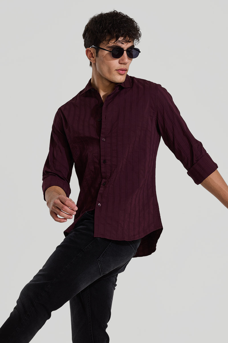 Burgundy Self Striped Shirt