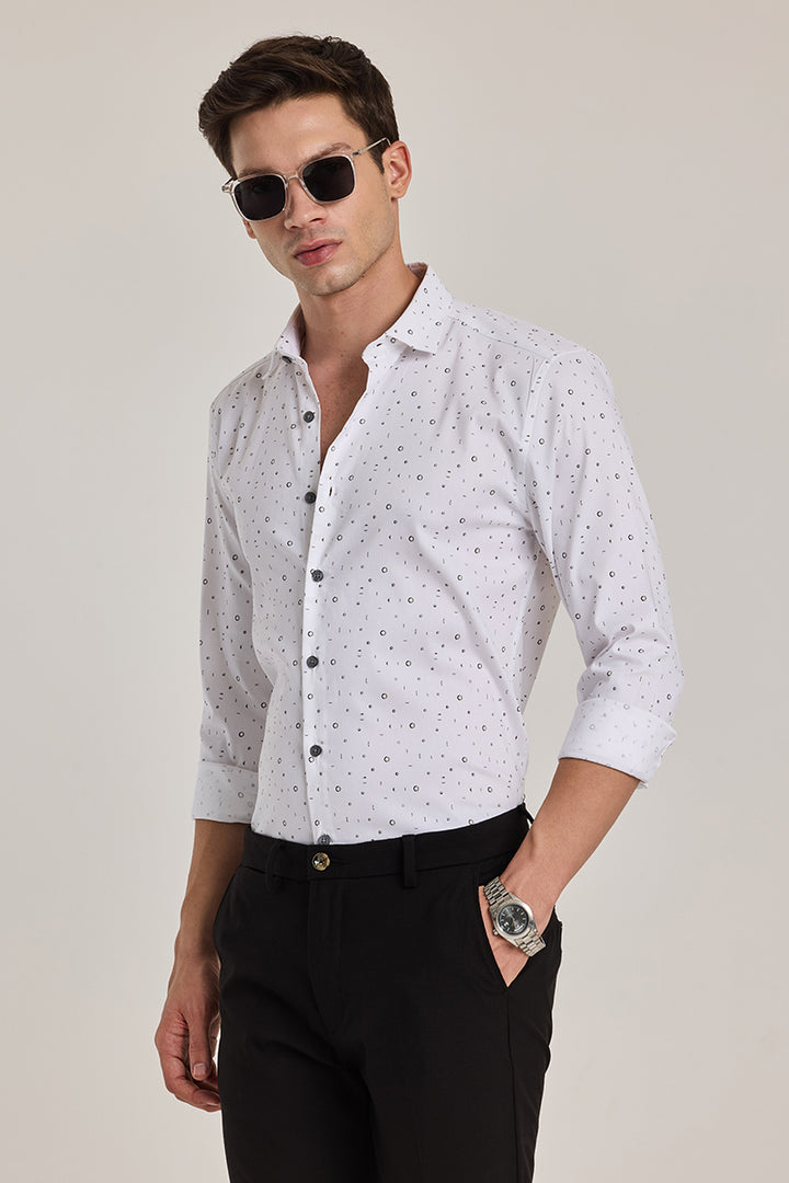 White Geometric Slim FIt Shirt