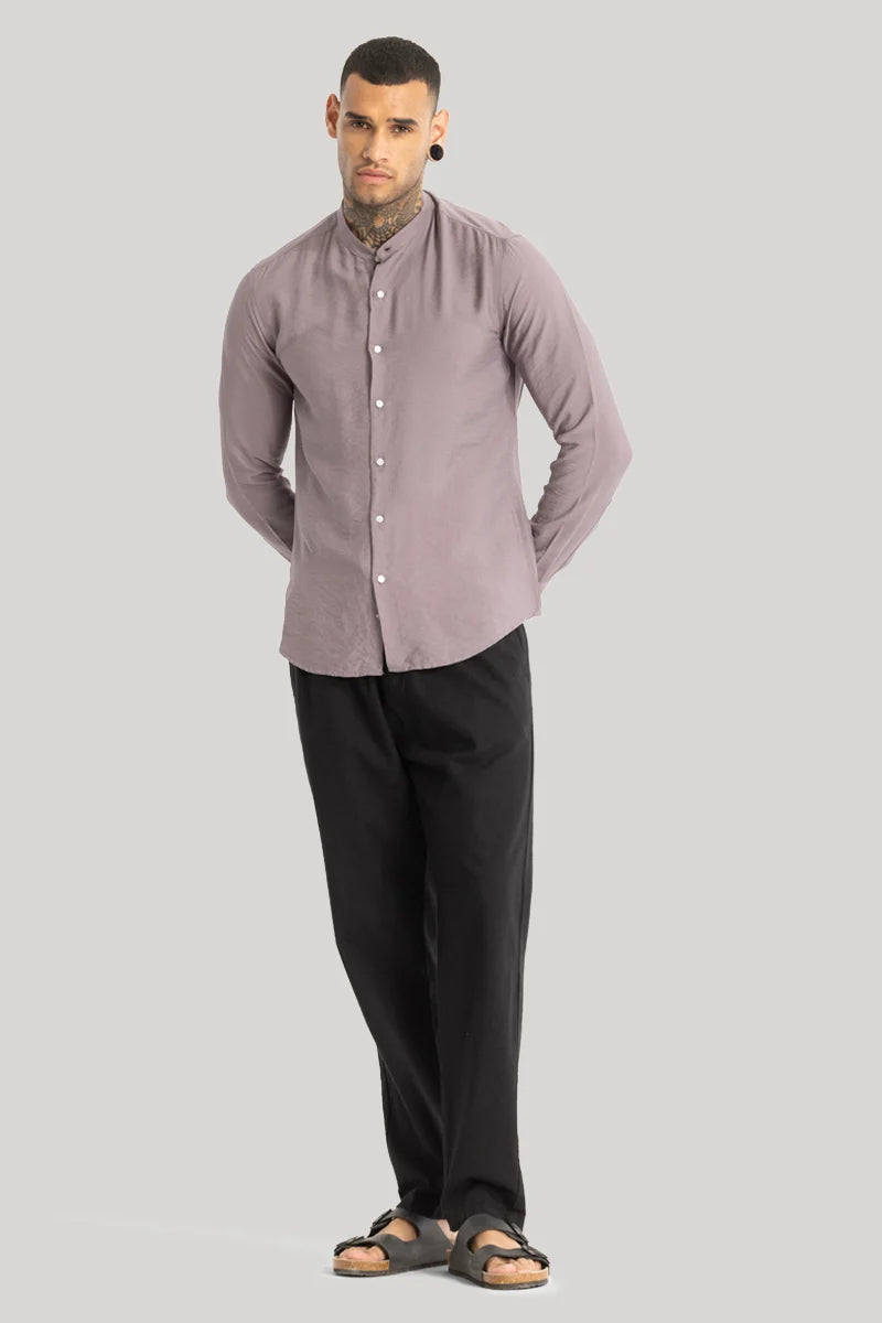 Mauve Crushed Mandarin Collar Shirt