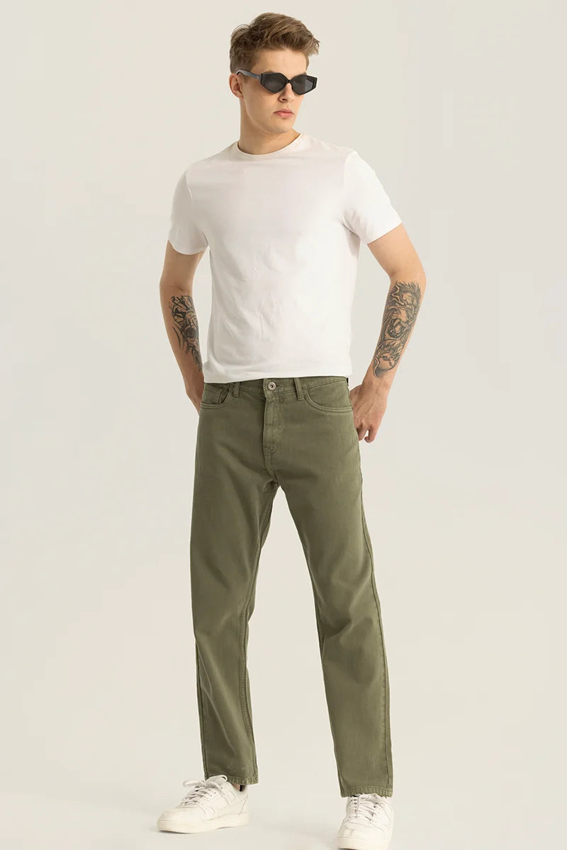 Etienne Olive Plain Relaxed Fit Jeans