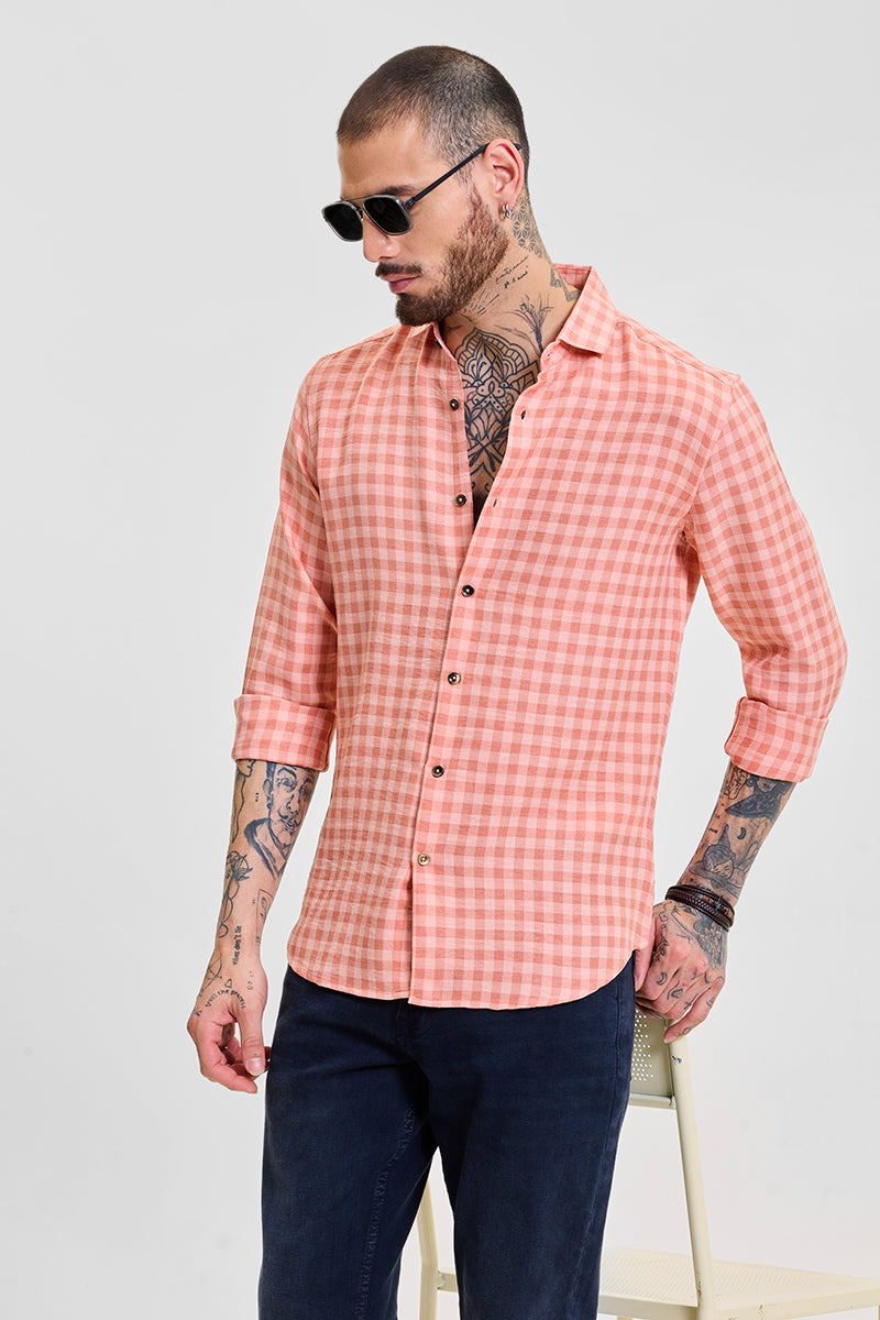 Peach Checks Slim Fit Shirt