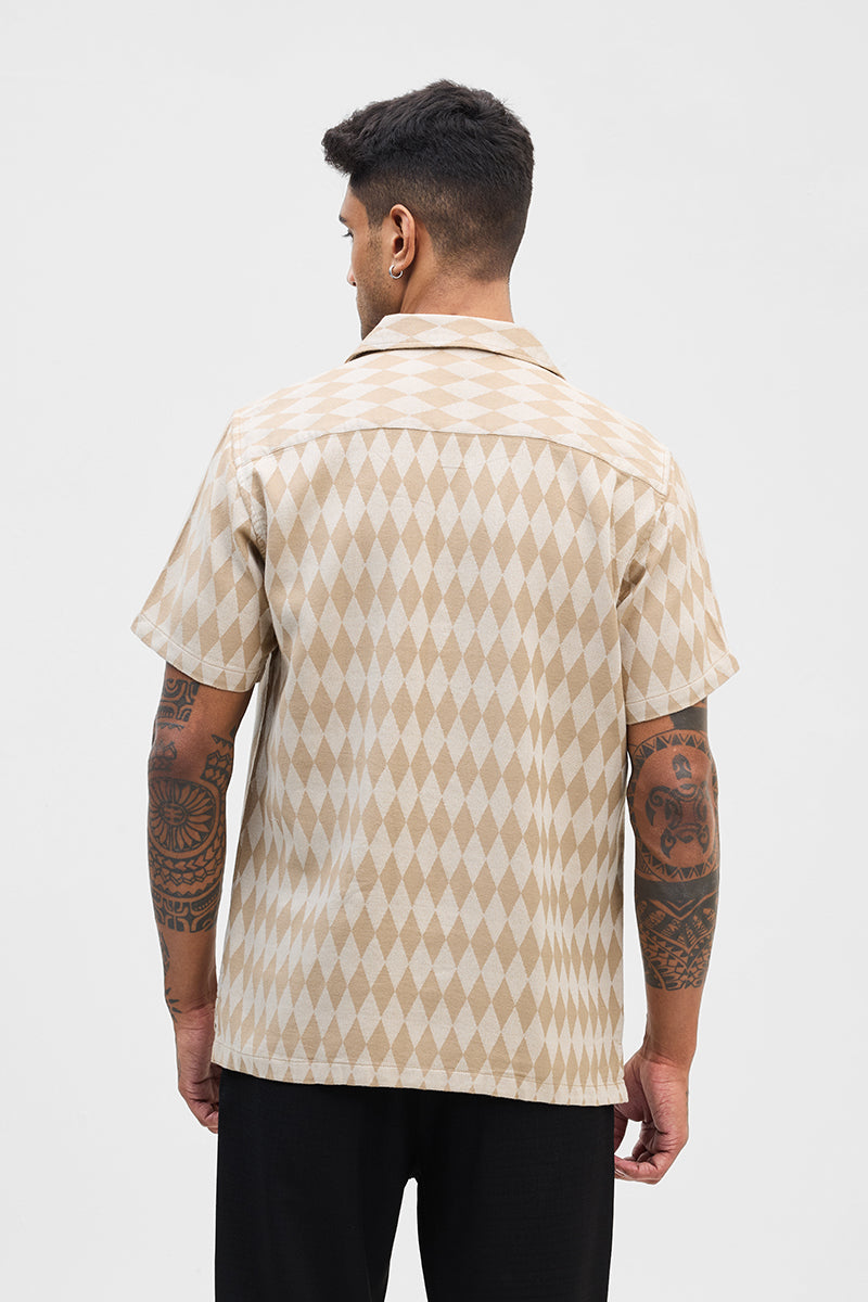 Beige Geometric Box Fit Shirt