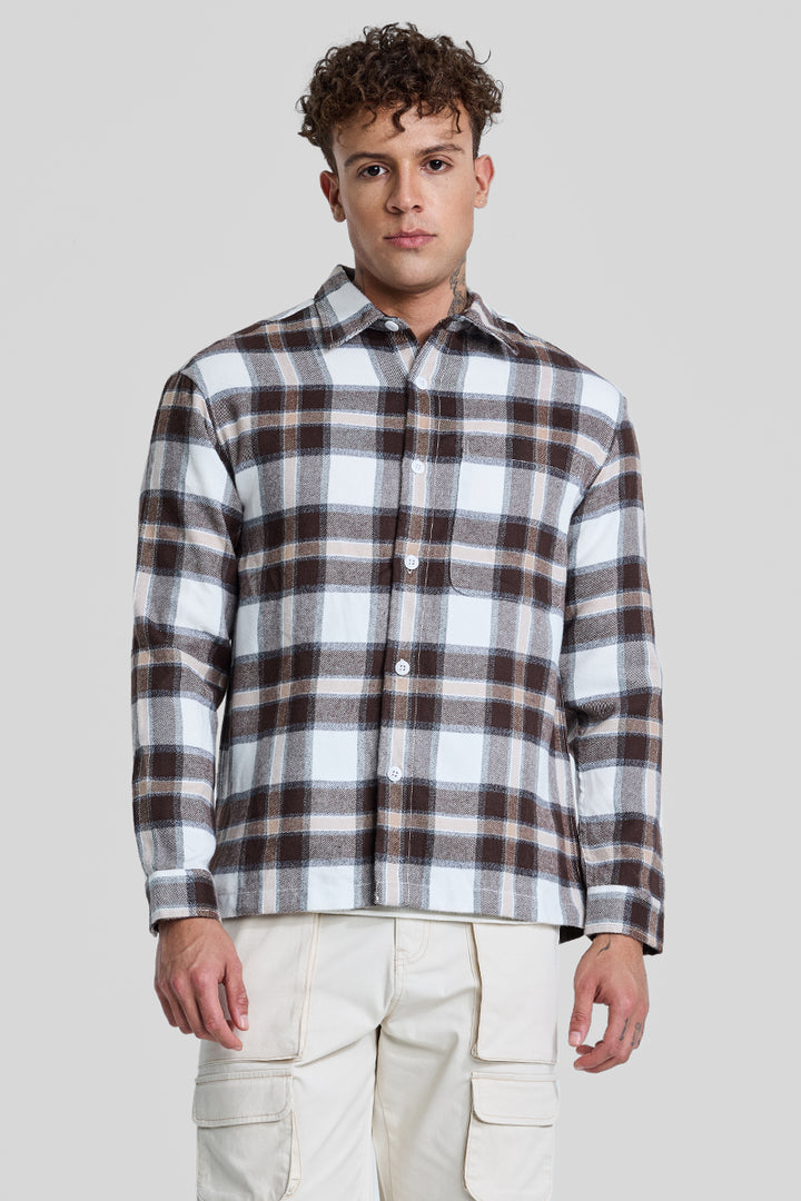 Brown Plaid Box Fit Flannel Shirt