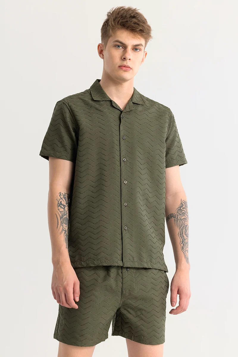 Cross Wave Olive Textured Co-Ords