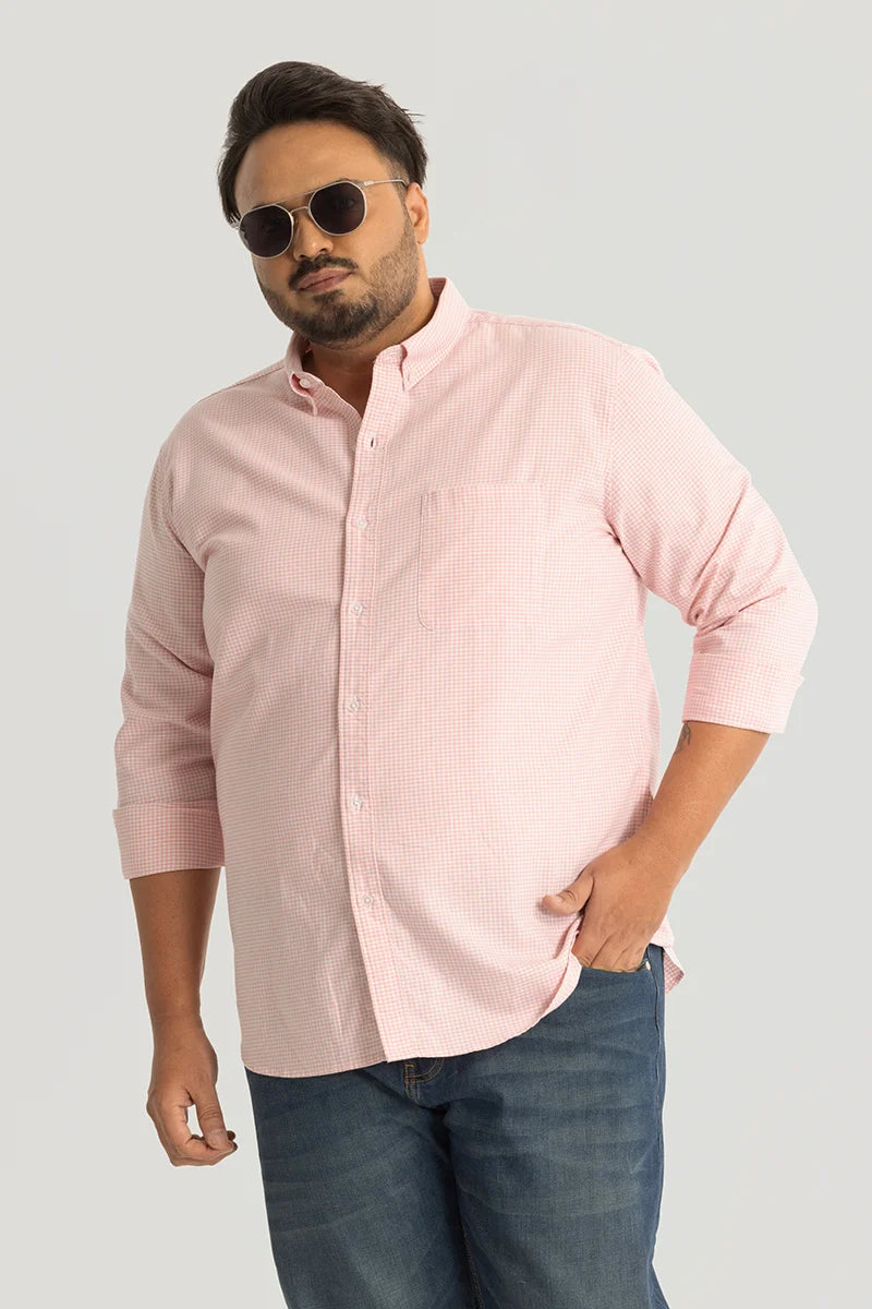 Rugero Peach Checks Plus Size Shirt