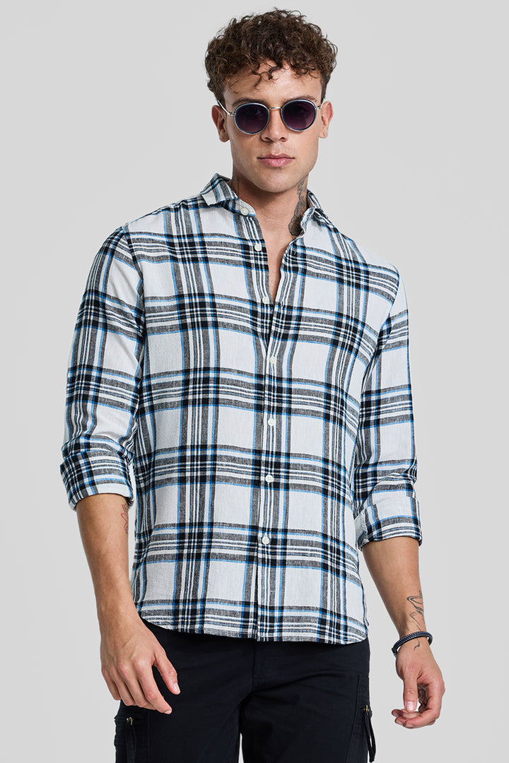 Blue Checks Linen Blend Shirt