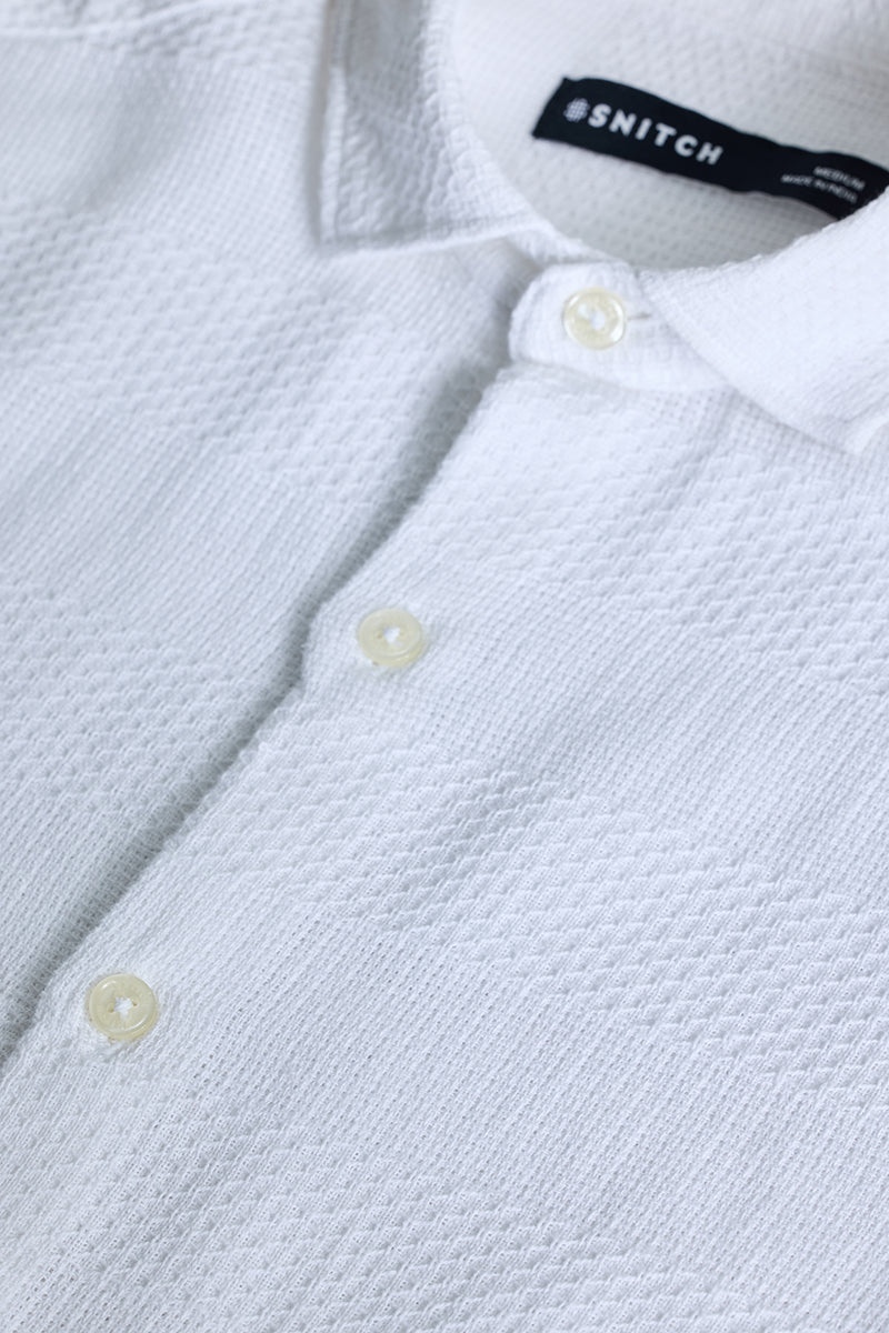 White Textured Slim Fit Shirt