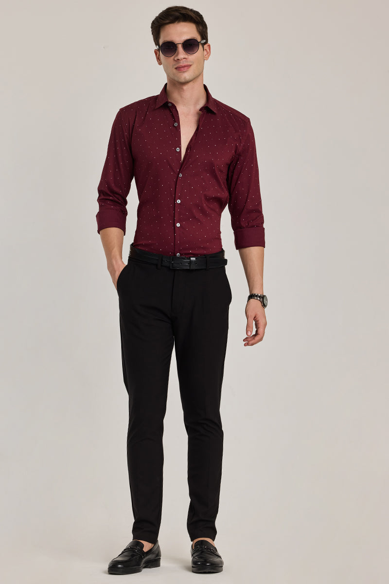 Maroon Printed Slim Fit Shirt