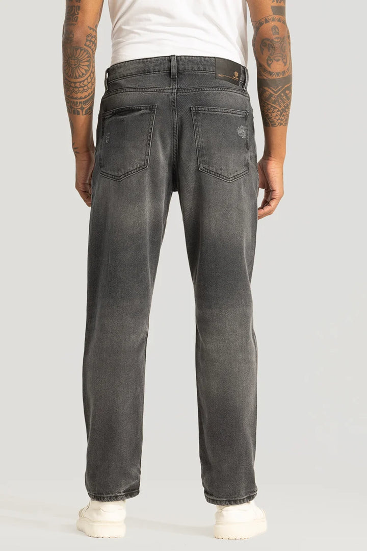 Grey Distressed Relaxed Fit Jeans