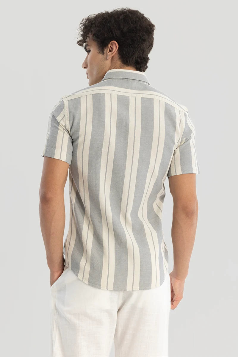 Grey Stripes Linen Blend Shirt