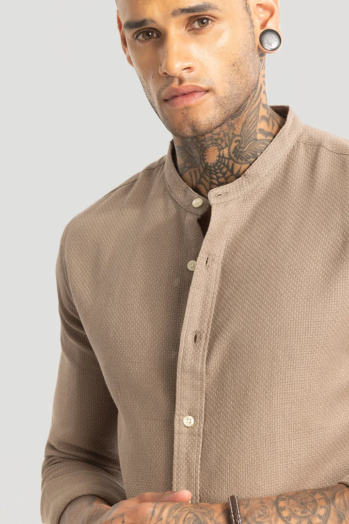 Light Brown Woven Mandarin Shirt