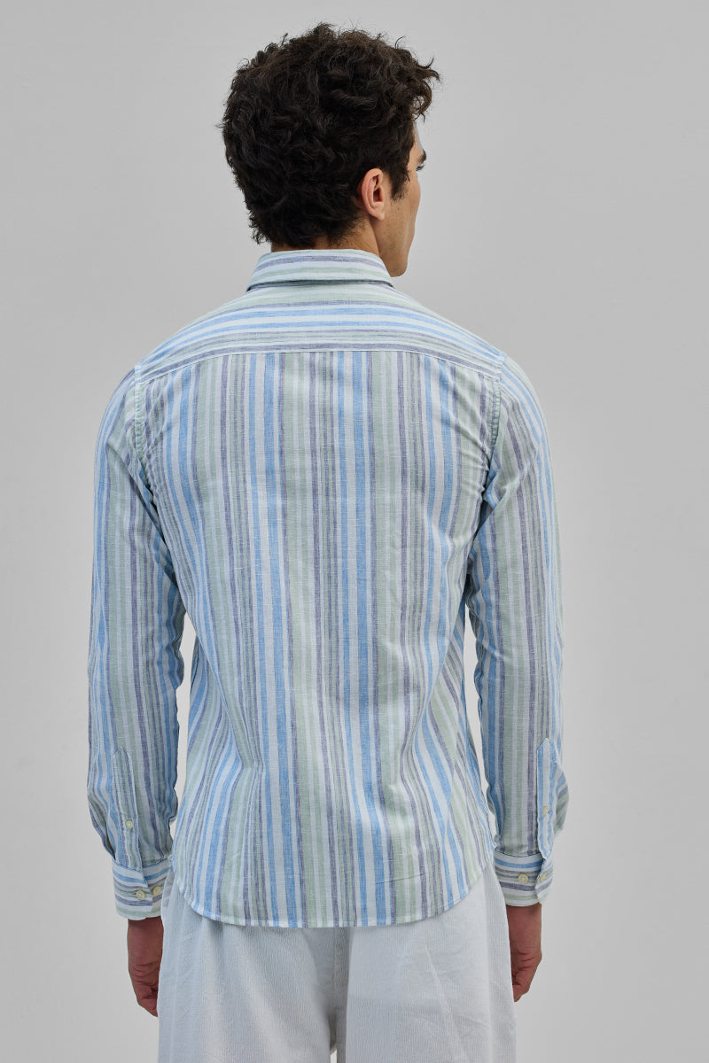 Light Green Stripes Slim Fit Shirt