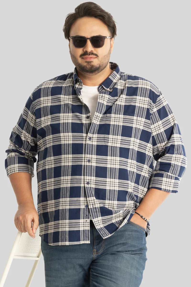 Maurizio Navy Checks Plus Size Shirt