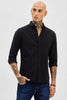 Black Slim Fit Stripes Shirt