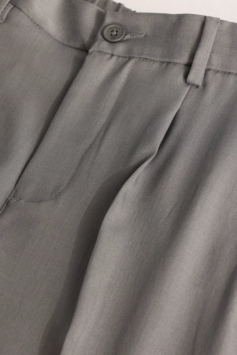 Light Grey Plain Relaxed Fit Trousers