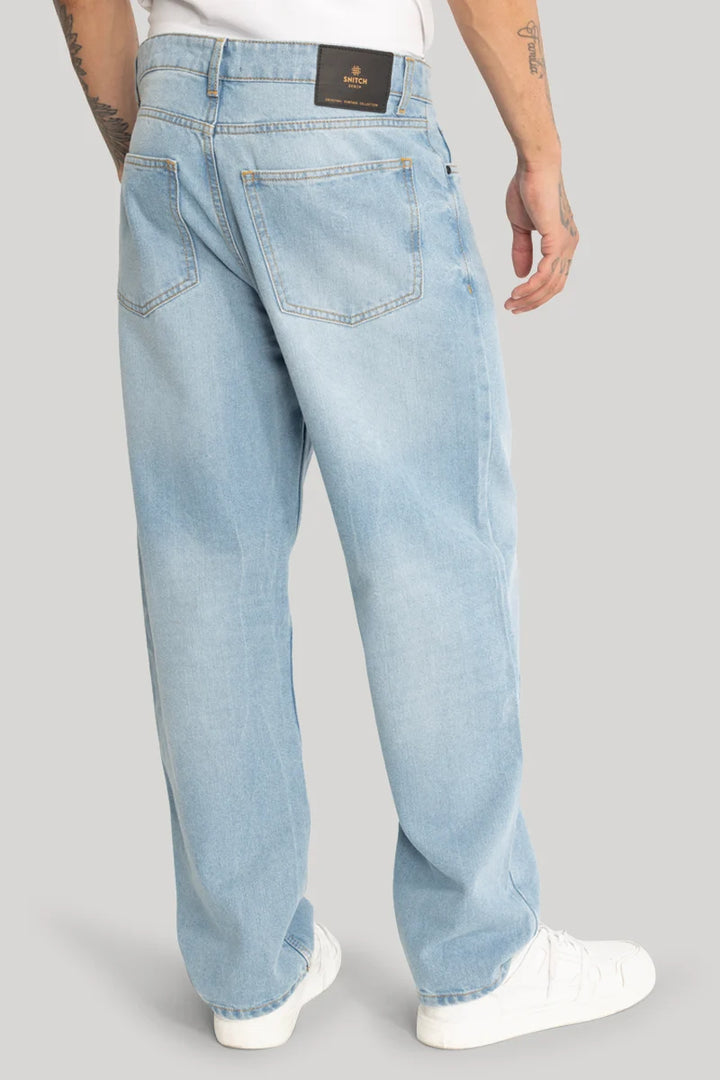 Light Blue Plain Loose Fit Jeans