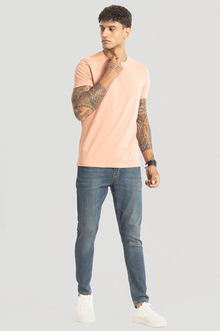 Peach Plain Slim Fit T-Shirt