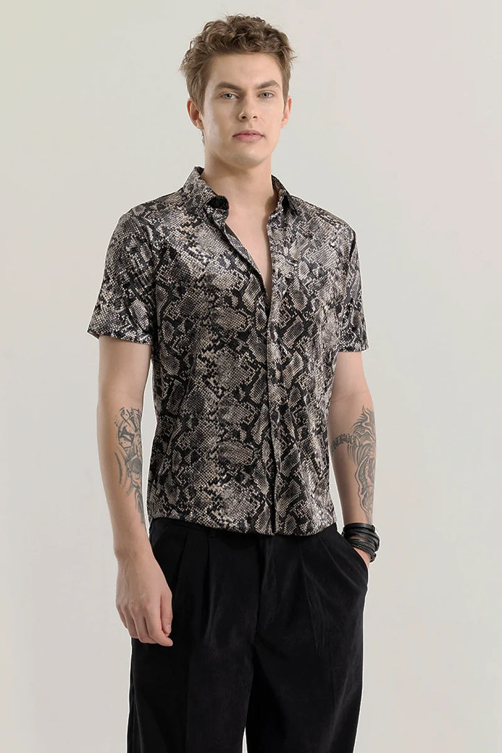 Magne Black Reptile Print Velvet Shirt