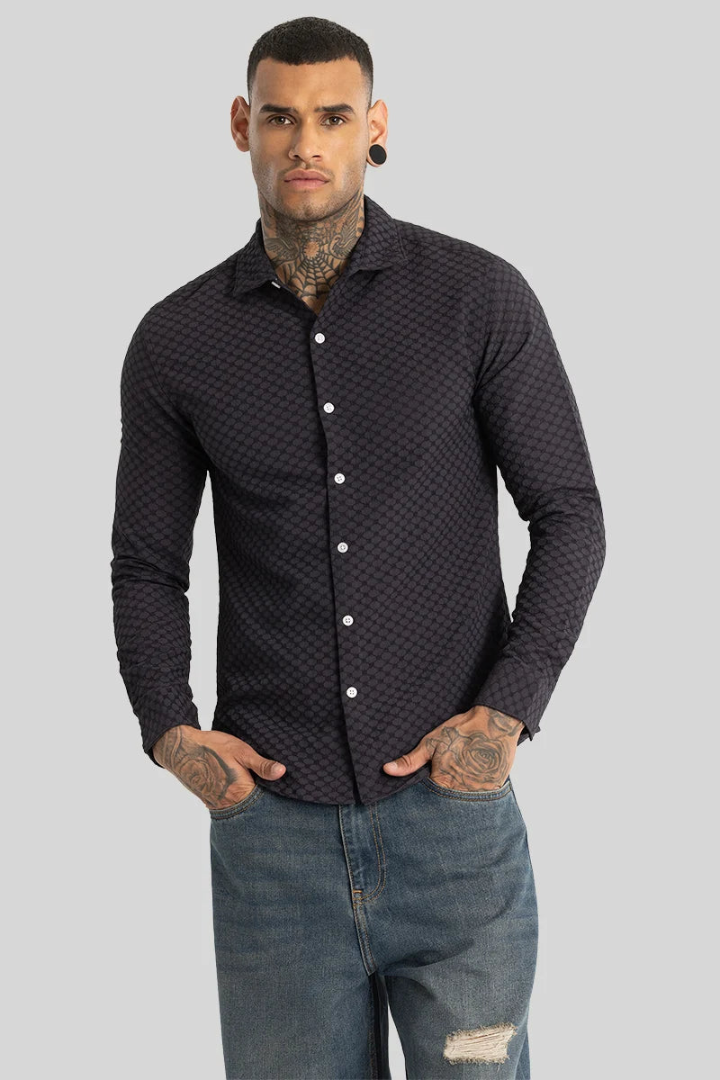 Charcoal Grey Textured Stretch Shirt