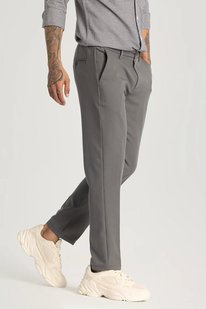 Dark Grey Plain Regular Fit Trousers