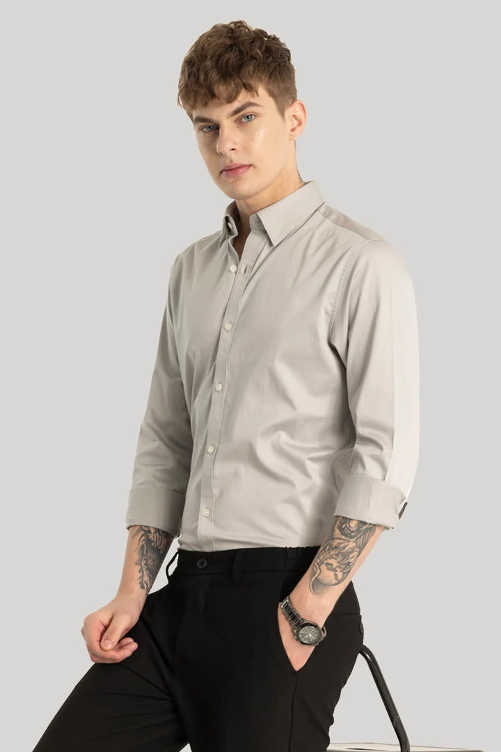 Satin Stretch Grey Plain Shirt