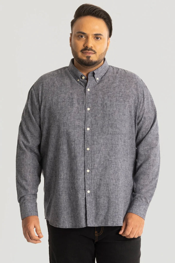 Grey Linen Blend Plus Size Shirt